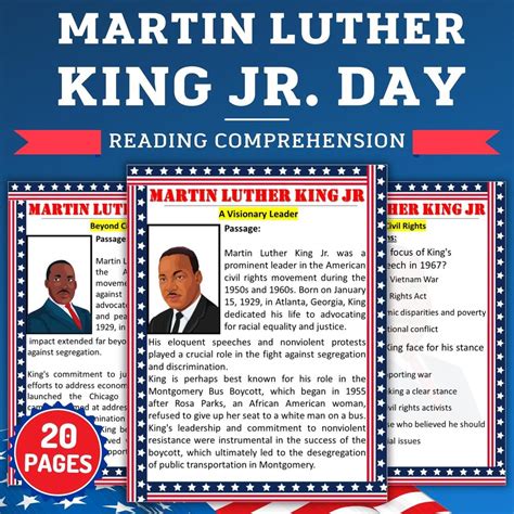 Printable Martin Luther King Jr Mlk Reading Comprehension Passages