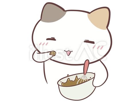 チョコレートの味見をする三毛猫イラスト No 22447911｜無料イラスト・フリー素材なら「イラストac」