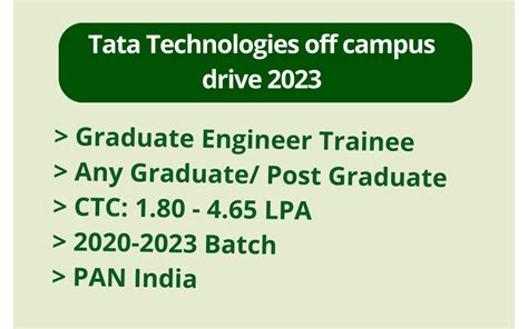 Tata Technologies Off Campus Drive Get Gat Any Graduates