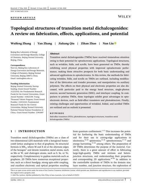 Pdf Topological Structures Of Transition Metal Dichalcogenides A Review On Fabrication