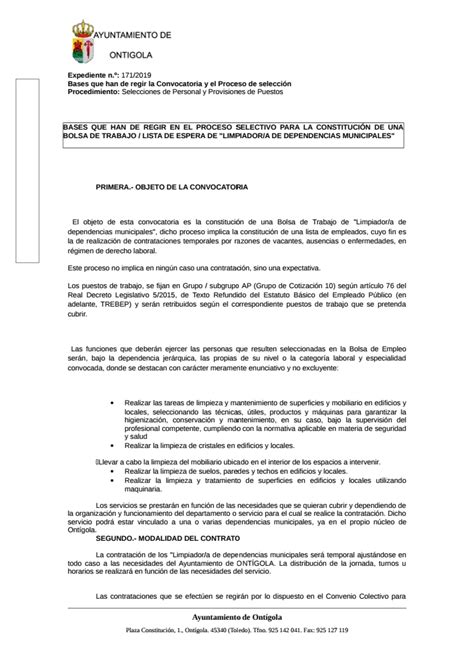 Bases Y Convocatoria Para La Creaci N De La Bolsa De Empleo De