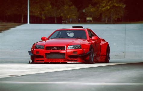 Wallpaper Nissan Red Gt R Car Skyline Tuning R34 Images For