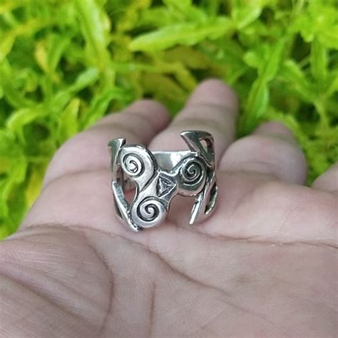 Jual Cincin Ring Perak Silver Bali Simbol Triskele Spiral Lebar Asli