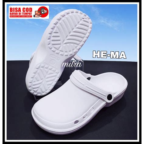 Jual Sandal Kodok Baim Putih Polos Sendal Selop Karet Anti Air Pria