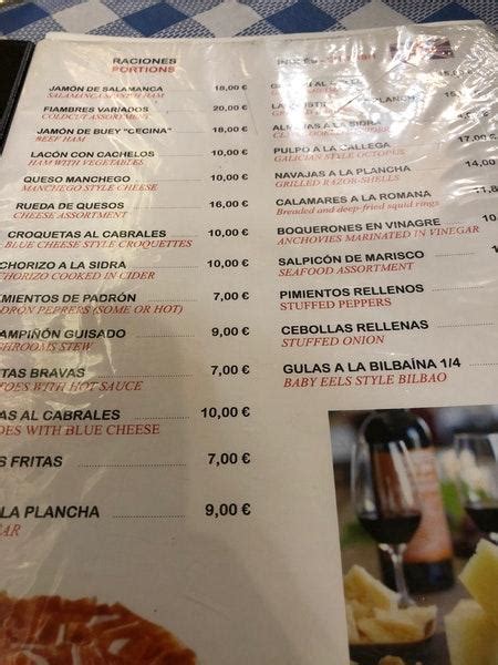 Carta Del Pub Y Bar Sidrer A El Manantial Madrid C Del Tetu N