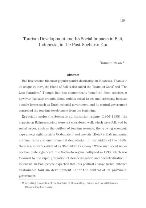 Tourism Development and Its Social Impacts in Bali, Indonesia, in the Post-Soeharto Era 149 ...