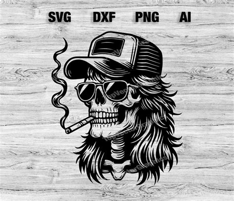 Skull Mullet With Sunglasses Smoking File Cool Skeleton Trucker Hat