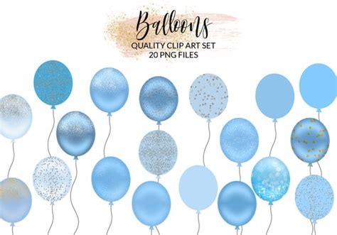 Light Blue Balloons Clipart 3 Glitter Balloons Clip Art | Etsy