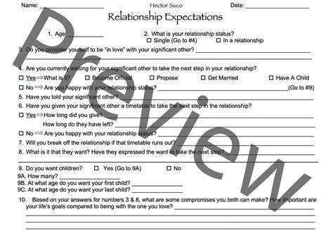 Relationship Expectations Worksheet Etsy