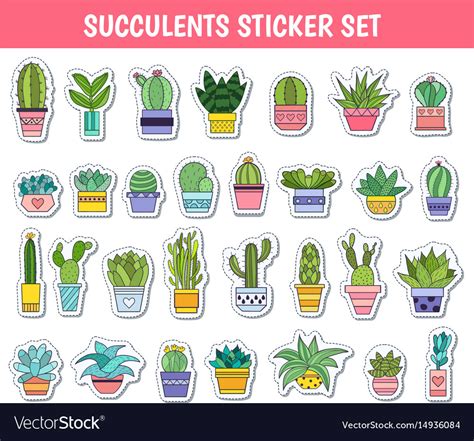 Cactus And Other Succulents Stickers Royalty Free Vector