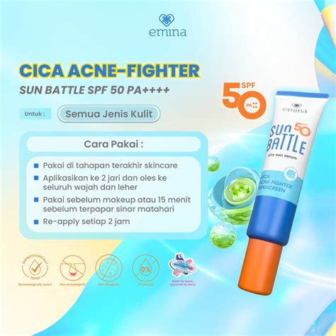 Emina Sun Battle Spf50 Pa Cica Acne Fighter Sunscreen 30ml