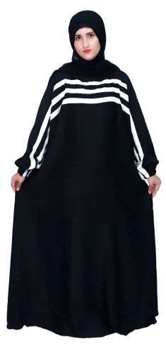 Women Black And White Nida Fabric Lining Abaya Casual Wear Size Free