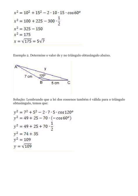 Trigonometria Exercicios Resolvidos Lei Dos Cossenos Pdf