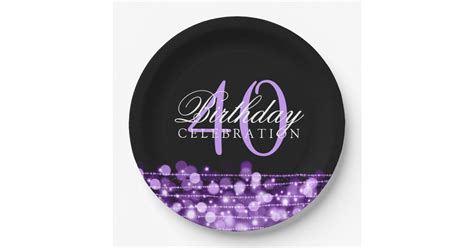 Elegant 40th Birthday Party Sparkles Purple Paper Plate