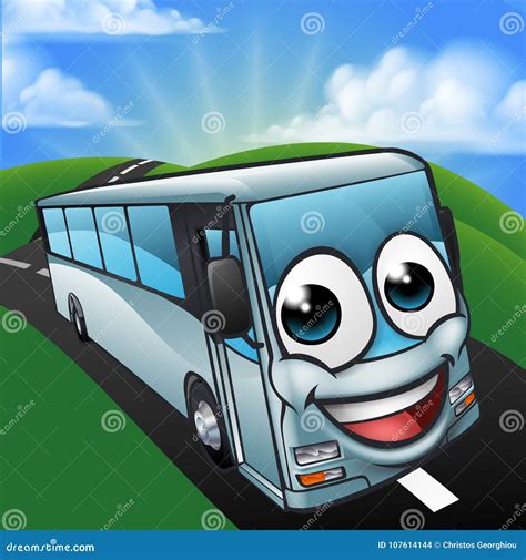 Coach Bus Cartoon Character Mascot Scene Stock Vector - Illustration of ...