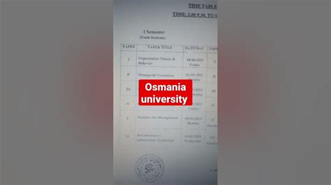 Osmania University Distance Education Mba Exam Time Table 2023 13rd