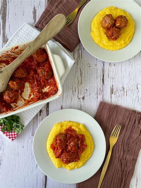 Polpette Al Sugo Meatballs In Tomato Sauce With Polenta Italian