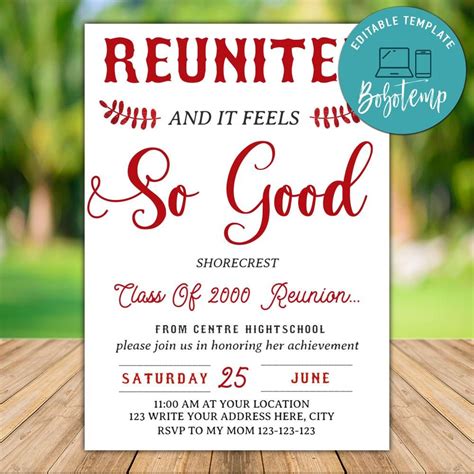 Printable High School Reunion Invitation Instant Download | Bobotemp