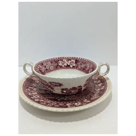 Copeland Spode Tower Chowder Soup Cup And Saucer Set Red English