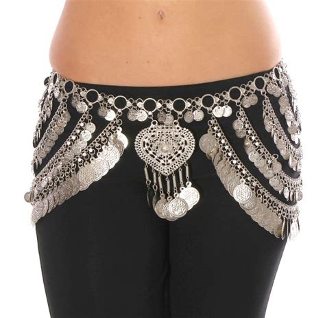 Traditional Coin Belly Dance Belt With Medallion Silver Belly Dance