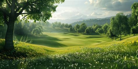 Premium Photo Green Golf Course With Trees