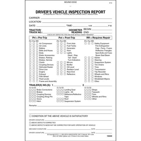 Detailed Drivers Vehicle Inspection Report With Pre Post Trip 2 Ply Carbonless Personalized