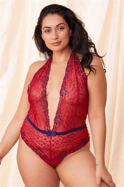 Plus Size Red Lace Teddy With Open Back Sydney