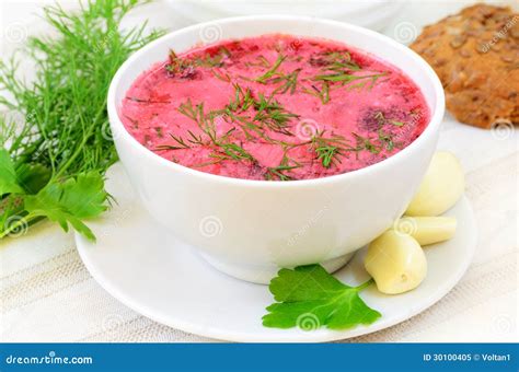 Red Borscht With Sour Cream Stock Image Image Of Gourmet Dinner