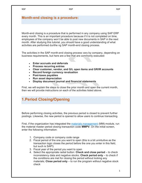 Sap Mm Month End And Year End Closing Procedure