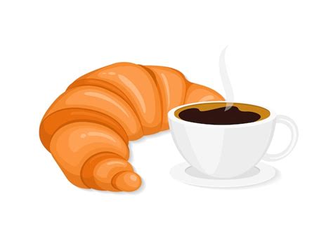 Kaffee Und Croissant Flaches Franz Sisches Fr Hst Ck Isolierte Clipart