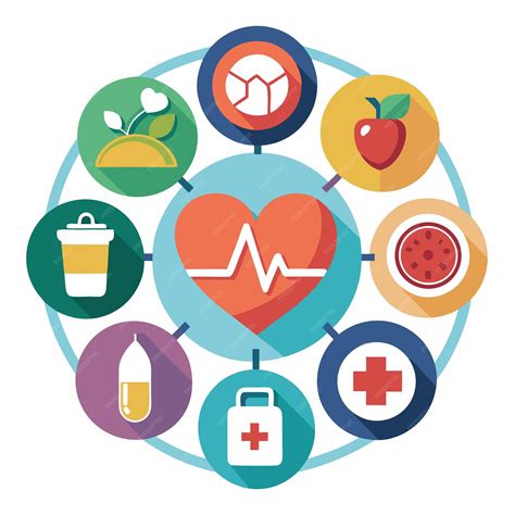 Colorful Icons Depicting Healthy Lifestyle Elements Connected To A