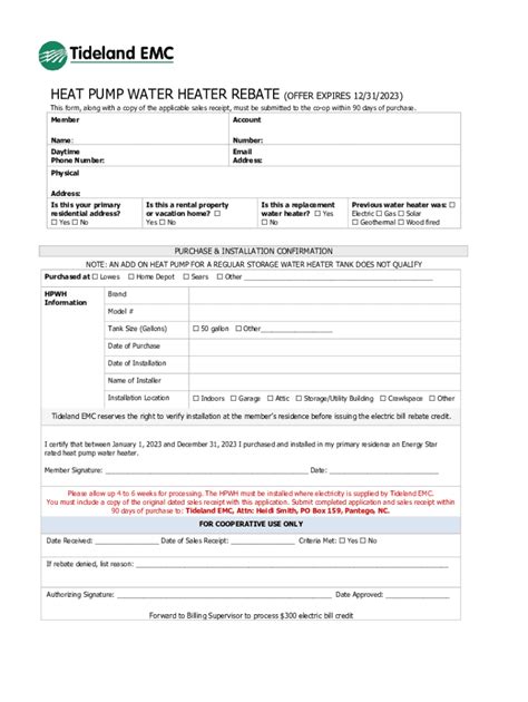 Fillable Online Heat Pump Water Heater Rebate Offer Expires Fax