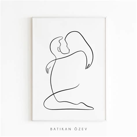 Couple Line Art Print Couple Minimal Wall Poster Body Figure Etsy