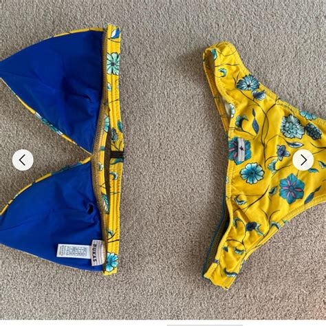 Pukas Mustard Yellow Bikini Blue Floral Print Such Depop