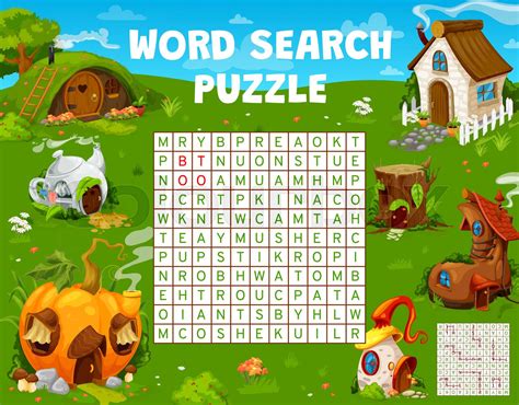 Cartoon Fairy Houses Word Search Worksheet Game Stock Vector Colourbox