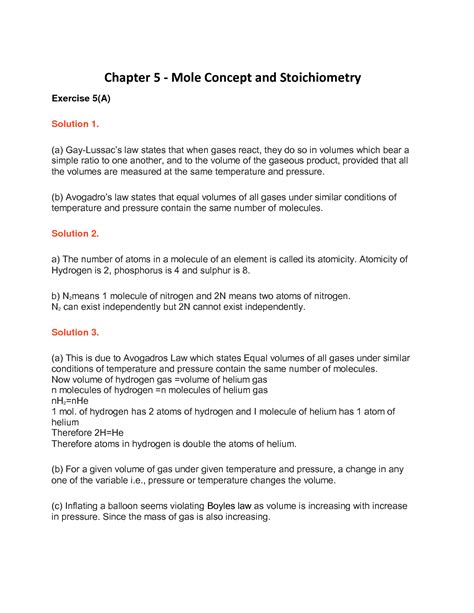 Solution Selina Concise Chemistry Solutions Class 10 Chapter 5 Mole Concept And Stoichiometry