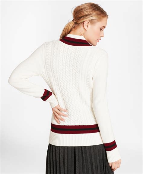 Brooks Brothers Merino Wool-cotton Tennis Sweater in Ivory (White) - Lyst