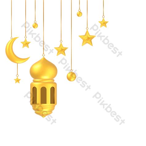 Crescent Moon Vector 3d Lantern Hanging Star Ramadan Eid Design