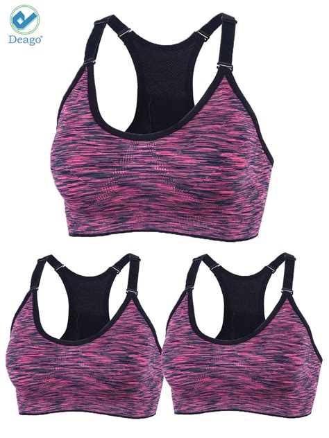 Deago Pack Sports Bra For Women Space Dye Racerback Removable Pads