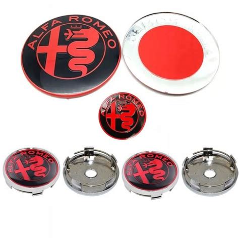 Lot De 7 Insigne Logo Embleme Alfa Romeo Noir Rouge Capot 74mm Coffre