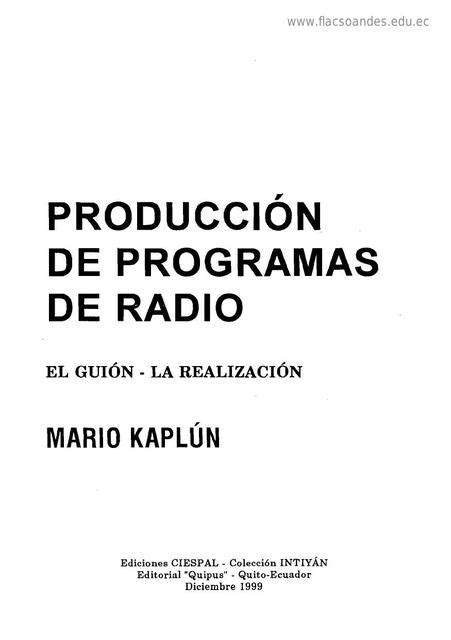 Producci N De Programas De Radio Alfredo Manobanda Udocz