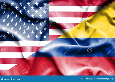 Waving Flag of Columbia and USA Stock Illustration - Illustration of ...