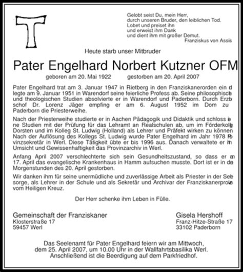 Traueranzeigen Von Engelhard Norbert Kutzner Trauer In NRW De