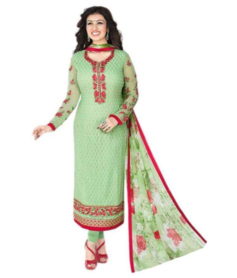 Orange Fab Green And Beige Georgette Straight Semi Stitched Suit Buy