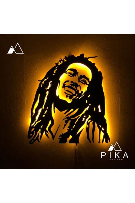 Pika Tasarım Bob Marley V 1 Led Işıklı Tablo Ahşap Duvar Dekorasyonu