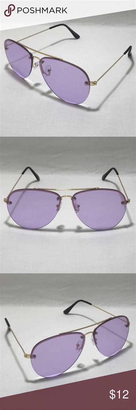 Purple Rimless Lens Aviator Sunglasses Aviator Sunglasses Sunglasses Gold Aviator Sunglasses