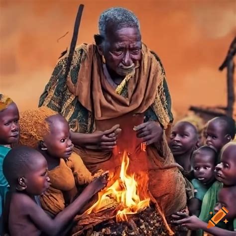 African Village Storytelling Around A Large Wood Fire On Craiyon