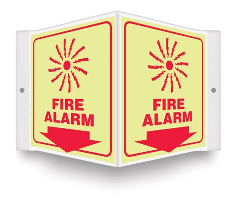 Glow In The Dark Safety Sign Fire Alarm Graphic And Down Arrow Psp340