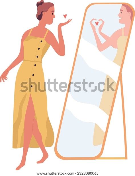 There Woman Standing Front Mirror Making Stock Vector Royalty Free