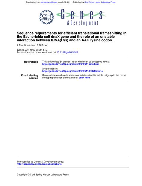 (PDF) Sequence requirements for efficient translational frameshifting ...